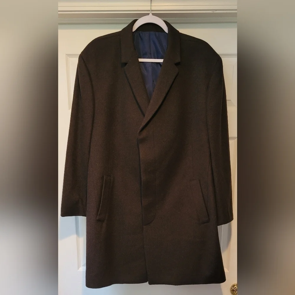 Kenneth Cole New York Men's Charcoal Gray/Black Wool Peacoat Trenchcoat Size 46R
